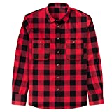 J.Ver Men's Flannel Plaid Shirts Long Sleeve Regular Fit Button Down Casual Black Red Large