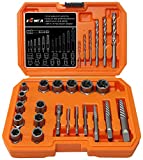 XEWEA 26Pcs Screw & Bolt Extractor Set and Right Drill Drill Bit Kit, Easy Out Broken Lug Nut Extraction Socket Set for Damaged, Frozen,Studs,Rusted, Rounded-Off Bolts, Nuts & Screws