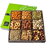 Oh! Nuts Holiday Nuts Gift Basket, 9 Variety Mixed Nut Assortment Wood Tray Baskets, Gourmet Roasted Healthy Food Package | Christmas 2021, New Year, Corporate Gift Idea for Men & Women - (Large)