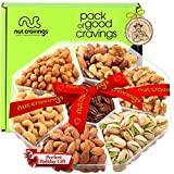 Holiday Christmas Nuts Gift Basket + Red Ribbon (7 Piece Set) Xmas 2021 Idea Food Arrangement Platter, Birthday Care Package Variety, Healthy Tray, Kosher Snack Box for Adults Women Men Prime