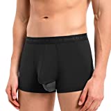 DAVID ARCHY Men's Dual Pouch Underwear Micro Modal Trunks Separate Pouches with Fly 4 Pack (M, Black)