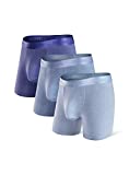 Separatec Men's Dual Pouch Underwear Soft Breathable Viscose Boxer Briefs or Trunks 3 Pack(L,Heather Dark Blue/Heather Moolight Blue/Heather Light Blue)