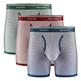 Separatec Men's Dual Pouch Underwear Comfort Soft Premium Cotton Modal Blend Boxer Briefs 3 Pack(M,Maroon Stripe/Olive Green Stripe/Navy Blue Stripe)