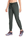 CRZ YOGA Women's Hiking Pants Lightweight Quick Dry Drawstring Joggers with Pockets Elastic Waist Travel Pull on Pants Mountain Green Large