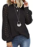 MIHOLL Women’s Long Sleeve Tops Lace Casual Loose Blouses T Shirts (Black, X-Large)