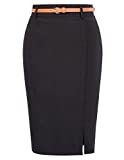 Kate Kasin Womens Stretch Pencil Skirt Bodycon Midi Formal Skirts with Slit Black M