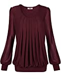 Timeson Work Blouses for Women Fashion 2019, Women Dress Shirts Long Sleeve Juniors Party Pleated Banded Bottom Ruched Workout Fasion Clothing Knit Blouse Tops XX-Large Wine