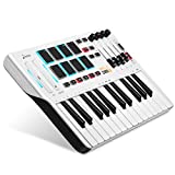 Donner DMK 25 MIDI Keyboard Controller Music Mini Key With 8 Backlit Drum Pads, 4 Knobs 4 control faders MIDI Controller WHITE