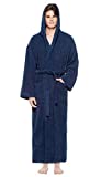 Arus Men's Hooded Classic Bathrobe Turkish Cotton Robe with Full Length Options, Navy Blue Large-X-Large