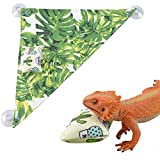 pranovo Reptile Hammock Swing Hanging Bed Lounger Ladder with Adhesive Hooks and Suction Hook for Bearded Dragon Leopard Gecko Rat Lizard (Banana Leaf Pattern)