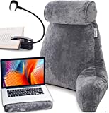 Homie Reading Bed Rest Pillow with Reading Light and Wrist Support, Has Arm Rests, and Back Support for Lounging, Reading, Working on Laptop, Watching TV (Gray, Large)