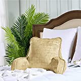 Home Soft Things Textured Velvet Bed Rest Reading Pillow with Arms Backrest Pillow Chair for Sitting in Bed, Armrest Husband Pillow Back Support, Fill by Yourself Needed, Almond Buff, 20" x 18" x 17"