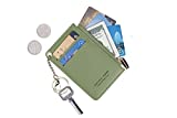 Small Wallets for Women Slim Leather Card Case Holder Wallet Coin Change Purse with Keychain (Green)