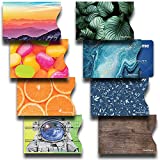 8 RFID Blocking Sleeves, Credit Card Protector, Anti-Theft Credit Card Holder, Easy to Recognize, 8 Different Themes, Wood, Denim, Leaves, Candies, Oranges, Vivid Sky, Astronaut, Blue Ink Swirl