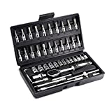 YUFANYA 46PCS 1/4 inch Drive Socket Set,Metric Ratchet Wrench Set with 4-14mm CR-V Sockets,S2 Bit Socket,Extension Bars,Mechanic Tool Kits for Household Auto Repair