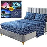 Microfiber Queen Size Sheets Set - Hotel Luxury 2200 Thread Count Extra Soft Cooling Bedding Sheets & Pillowcases - Wrinkle, Fade, Stain Resistant Bed Sheets - 4 PCS Queen Sheets - Quatrefoil Blue