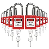 TRADESAFE Lockout Tagout Lock Set, 10-Pack Safety Padlocks Keyed Differently, 2 Keys Per Lock, Red, Safety-Compliant Safety Locks for Lock Out Tag Out, Industrial Safety Brand and Company