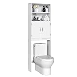 Yaheetech Over The Toilet Storage, Taller Bathroom Organizer Space-Saving Storage Cabinet with Adjustable Shelves and Double Doors, 77 in H, White