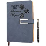 Refillable Adventure Writing Journal For Men & Women Faux Leather Hardcover Notebook A5 College Ruled 200 Lined Pages Lay-Flat Personal Diary With Pen & Magnetic Buckle Adventure - Blue)