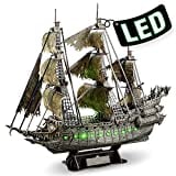 CubicFun Gifts for Men Women 3d Puzzles for Adults Christmas Green LED Flying Dutchman Pirate Ship Model Kits, Lighting Building Ghost Ship 3d Puzzles, Holiday Decor Birthday Gifts for Dad, 360 Pieces
