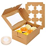 24 PCS 6ct Cupcake Boxes with Inserts Disposable Cupcake Carriers Bakery Boxes with Window(Brown)