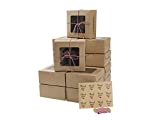 ST.LORIAN 30 Packs Bakery Cupcake Boxes with Window and Inserts 4 Holders,Twine and Stickers,6x6x3 Inch Food Grade Kraft Cookie Boxes for Muffins,Small Cakes,Cupcakes(30 Pack, Kraft)