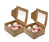 10 Pack Cupcake Boxes With Inserts Holder & Window - Holds 4 or 2 Cupcakes. cupcake boxes individual Brown Food Grade Kraft Box for Pastry, Cookie, Muffins, Cupcakes, Small Cake Box (4 holes)