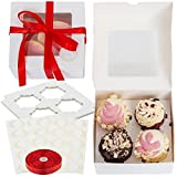 Christmas Premium Bakery Boxes 6x6x3 - 30 Pack, Oil Resistant, Auto-Popup & Extra Sturdy. 30x Cupcake Inserts, 49 Yards Ribbon, Stickers Included. 4 Cupcake Box, Charcuterie Box, Pastry Box for Desserts, Strawberries, Cookies, Donuts