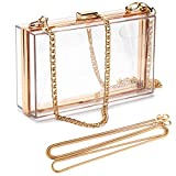 Women Clear Purse, Acrylic Box Evening Clutch Bag, Transparent Lady Party Wedding Banquet Bag, Stadium Approved Crossbody Shoulder Handbag (Gold)