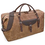 Oversized Travel Duffel Bag Waterproof Canvas Genuine Leather Weekend bag Weekender Overnight Carryon Hand Bag Brown