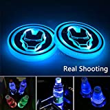 License plate frameX 2pcs LED Car Cup Holder Lights for Iron Man, 7 Colors Changing USB Charging Mat Luminescent Cup Pad, LED Interior Atmosphere Lamp (fit i-Ron Man)