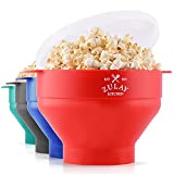 Zulay Kitchen Large Microwave Popcorn Maker - Silicone Popcorn Popper Microwave Collapsible Bowl With Lid - Family Size Microwave Popcorn Bowl - 15 Popcorn Cup Capacity (Red)