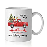 Hallmark Christmas Movie Watching Mugs, Red Truck Mug Decoration Funny Dog Coffee Cocoa Cup Birthday Holiday Winter Gifts