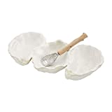 Mud Pie, White, 10.25" x 5.5" Oyster Shaped Triple Dip and Serving Set