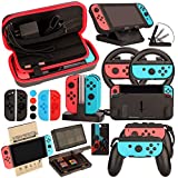 Switch Accessories Bundle for Nintendo Switch: Carrying Case, Screen Protector, Joycon Grips, Steering Wheels, Charging Dock, Playstand, Comfort Joy-Con Case and More (23 in 1)