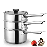 Mr. Right Double Boiler for Chocolate Melting, Stainless Steel Steamer Set with Glass Lid for Candle Making - Clear View while Cooking, Dishwasher & Oven Safe 3 Qts & 4 Pieces