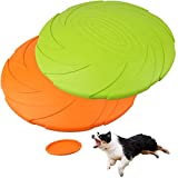PrimePets Dog Frisbees, 2 Pack, 7 Inch Dog Flying Disc, Durable Dog Toys, Nature Rubber Floating Flying Saucer for Water Pool Beach, Orange and Green