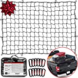 TireTek Cargo Net for Pickup Truck Bed- 4' x 6' Stretches to 8' x 12'- Heavy Duty Small 4”x4” Latex Bungee Net Mesh with 12 Metal Carabiners - Compatible with Ford, Dodge RAM, Chevy, Toyota