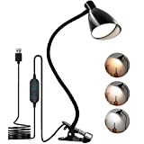 BOHON LED Desk Lamp Reading Light Eye-Caring 3 Color Modes 10 Brightness Dimmer USB Study Book Clamp Lamp 360° Flexible Clip on Night Light for Headboard Bedroom and Office