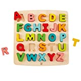 Hape Alphabet Blocks Learning Puzzle | Wooden ABC Letters Colorful Educational Puzzle Toy Board for Toddlers & Kids, Multi-Colored Jigsaw Blocks, 5'' x 2''