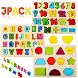 Wooden Puzzles for Toddlers, Voamuw Alphabet Number Shape Learning Puzzle for Kids Ages 3 4 5, Montessori Toys Preschool Education Gift Chunky Jigsaw for Boys and Girls