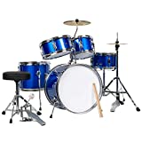 Best Choice Products Kids Drum Set 5-Piece 16in Beginner Drum Set Junior Drum Kit, Starter Percussion Set w/Cymbals, Pedal, Drumsticks, Stool, Toms, Snare, Hi Hat - Blue