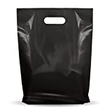 100 Pack 12" x 15" with 1.25 mil Thick Black Merchandise Plastic Glossy Retail Bags | Die Cut Handles | Perfect for Shopping, Party Favors, Birthdays, Children Parties | Color Black | 100% Recyclable