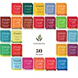 Stash Tea Bags Variety Pack - Herbal and Decaf - Caffeine Free Assorted Teas - Tea Sets for Women and Men - 50 Ct, 25 Different Flavors - 100% Handmade Cotton Pouch Included
