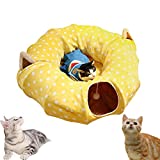 Cat Tunnel with Central Mat for Cat Dog,Soft Plush Material and Full Moon Shaped, Length 98" Diameter 9.8", Yellow