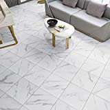 WESTICK 20 Pcs Bedroom Living Room Vinyl Flooring Peel and Stick Home Decoration White Marble Peel and Stick Floor Tile Waterproof Non-Slip Self Adhesive 12" x 12"