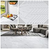 CHICHOME 16 Pcs 12x12 Inch White Marble Floor Tiles Peel and Stick Floor Tile Self Adhesive White Tiles for Floor Thick Vinyl Durable Waterproof Floor Tile for Bathroom Kitchen Bedroom Living Room