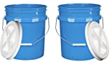 House Naturals 5 Gallon Bucket Pail with Gamma White Screw on Lid - Food Grade-BPA Free - (Pack of 2) - Made in USA