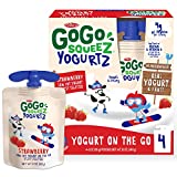 GoGo squeeZ yogurtZ Strawberry, 3 oz (Pack of 4), Kids Snacks Made from Real Yogurt and Fruit, Pantry Friendly, No Fridge Needed, Gluten Free and Nut Free, Recloseable Cap, BPA Free Pouches