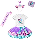 Girls Birthday Tutu Skirts Dress with Mermaid Birthday Girl Tshirt, Headband, Satin Sash